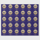 Happy 80th Birthday Navy Blue en Gold Glitter Cadeaupapier (Vlak)