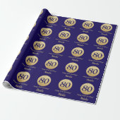 Happy 80th Birthday Navy Blue en Gold Glitter Cadeaupapier (Uitgerold)