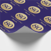 Happy 80th Birthday Navy Blue en Gold Glitter Cadeaupapier (Hoek)