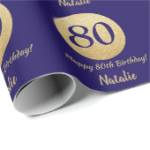 Happy 80th Birthday Navy Blue en Gold Glitter Cadeaupapier (Rol Hoek)