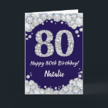 Happy 80th Birthday Navy Blue en Silver Glitter Kaart<br><div class="desc">Fijne 80ste Birthday Navy Blue en Silver Glitter Card met persoonlijke naam. Voor verdere aanpassing,  te klikken gelieve de knoop "van de Aanpassing het"en ons ontwerphulpmiddel te gebruiken om deze sjabloon te wijzigen.</div>