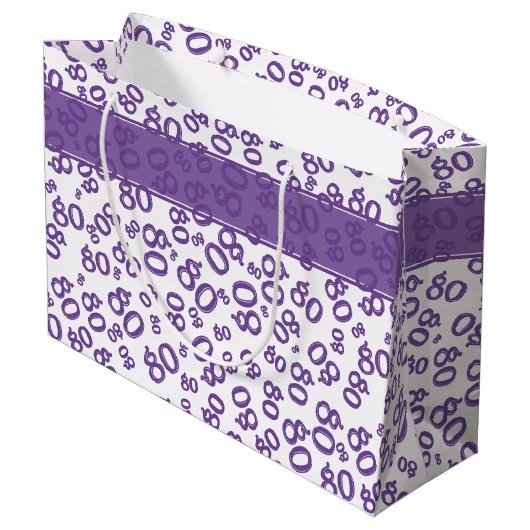 Happy 80th Birthday Number Pattern Paars/White Groot Cadeauzakje (Achterkant Gekanteld)