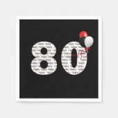 Happy 80th Birthday on Black Napkins Servet (Voorkant)