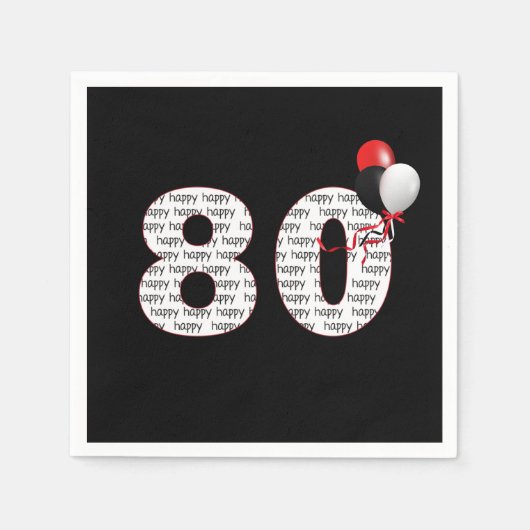Happy 80th Birthday on Black Napkins Servet (Voorkant)