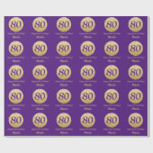 Happy 80th Birthday Paars en Gold Glitter Cadeaupapier (Vlak)