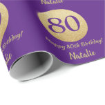 Happy 80th Birthday Paars en Gold Glitter Cadeaupapier<br><div class="desc">Fijne 80ste verjaardag Paars en Gold Glitter Wrapping Paper met persoonlijke naam. Voor verdere aanpassing,  te klikken gelieve de knoop "van de Aanpassing het"en ons ontwerphulpmiddel te gebruiken om deze sjabloon te wijzigen.</div>