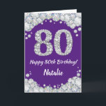 Happy 80th Birthday Paars en Silver Glitter Card Kaart<br><div class="desc">Fijne 80ste Birthday Paars en Silver Glitter Card met persoonlijke naam. Voor verdere aanpassing,  te klikken gelieve de knoop "van de Aanpassing het"en ons ontwerphulpmiddel te gebruiken om deze sjabloon te wijzigen.</div>