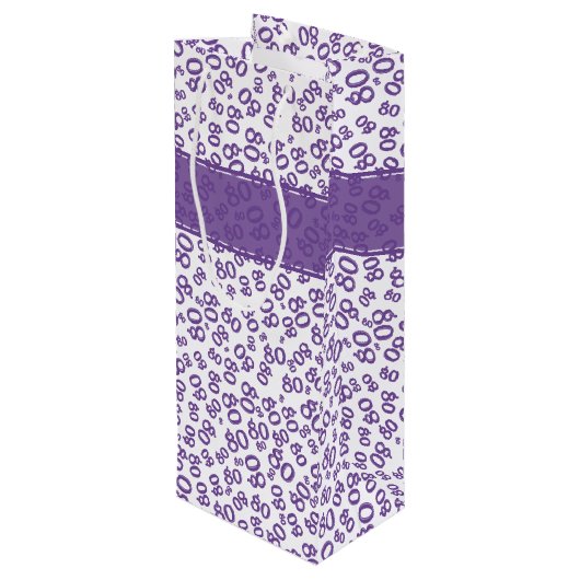 Happy 80th Birthday Paars/White Number Pattern Wijn Cadeautas (Achterkant Gekanteld)