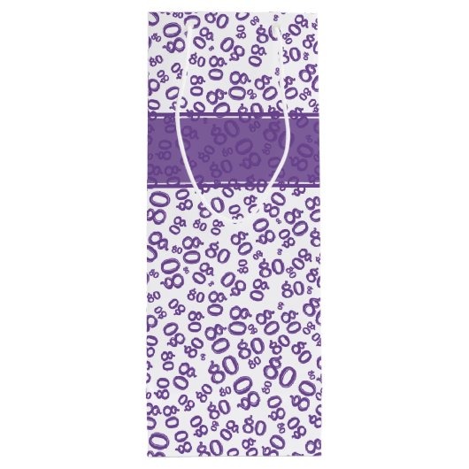 Happy 80th Birthday Paars/White Number Pattern Wijn Cadeautas (Achterkant)