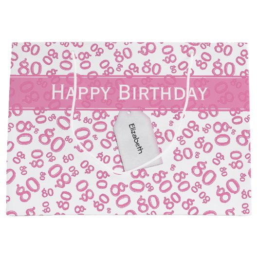 Happy 80th Birthday Pink and White Number Pattern Groot Cadeauzakje (Voorkant)