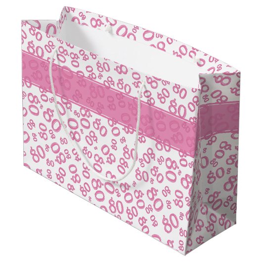 Happy 80th Birthday Pink and White Number Pattern Groot Cadeauzakje (Achterkant Gekanteld)