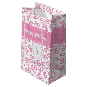 Happy 80th Birthday Pink and White Number Pattern Klein Cadeauzakje