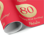 Happy 80th Birthday Red en Gold Glitter Cadeaupapier<br><div class="desc">Fijne 80ste verjaardag Rood en Glitter Wrapping Paper met persoonlijke naam. Voor verdere aanpassing,  te klikken gelieve de knoop "van de Aanpassing het"en ons ontwerphulpmiddel te gebruiken om deze sjabloon te wijzigen.</div>
