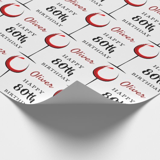 Happy 80th Birthday Red Wine Glass Birthday Cadeaupapier (Hoek)