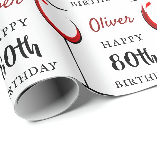 Happy 80th Birthday Red Wine Glass Birthday Cadeaupapier (Rol Hoek)
