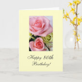 Happy 80th Birthday roze rozen Kaart (Gele Bloem)