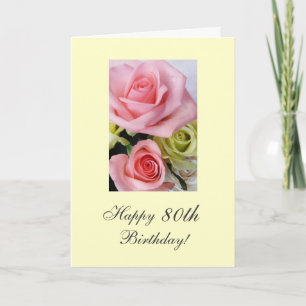 Happy 80th Birthday roze rozen Kaart