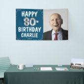 Happy 80th Birthday Silver Balloons Fotobanner Spandoek (Beurs)