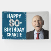 Happy 80th Birthday Silver Balloons Fotobanner Spandoek (Horizontaal)