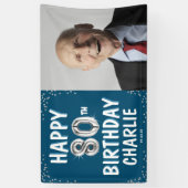 Happy 80th Birthday Silver Balloons Fotobanner Spandoek (Verticaal)