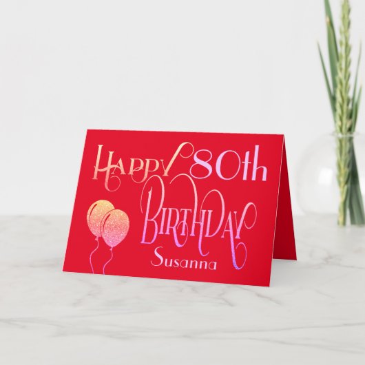 Happy 80th Birthday Stylish Script Name Red Kaart (Voorkant)