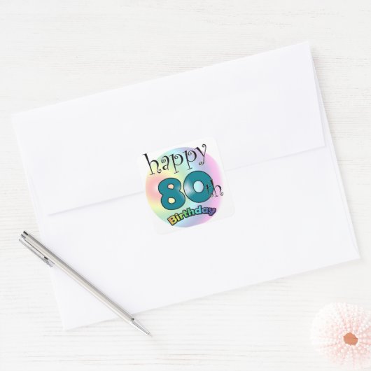 Happy 80th Birthday Vierkante Sticker (Envelop)