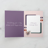 Happy 80th Birthday voeg naam bloemenblauw paarse  Kaart (Binnen)