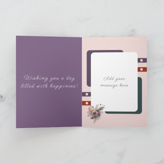 Happy 80th Birthday voeg naam bloemenblauw paarse  Kaart (Binnen)