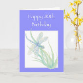Happy 80th Birthday Waterverf Dragonfly Natuur Kaart (Gele Bloem)