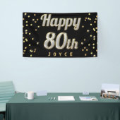 Happy 80th Bling Typography Gold Confetti Black Spandoek (Beurs)