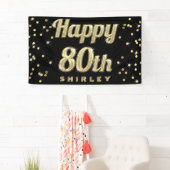 Happy 80th Gold Bling Typography Confetti Black Spandoek (Insitu)