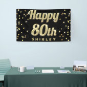 Happy 80th Gold Bling Typography Confetti Black Spandoek (Beurs)