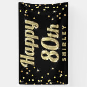 Happy 80th Gold Bling Typography Confetti Black Spandoek (Verticaal)