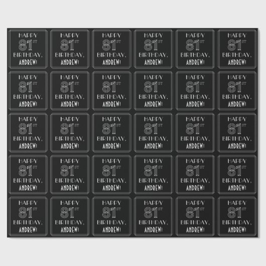 HAPPY 81ST BIRTHDAY; Art Deco Style met aangepaste Cadeaupapier (Vlak)