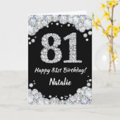 Happy 81st Birthday Black en Silver Glitter Card Kaart (Gele Bloem)