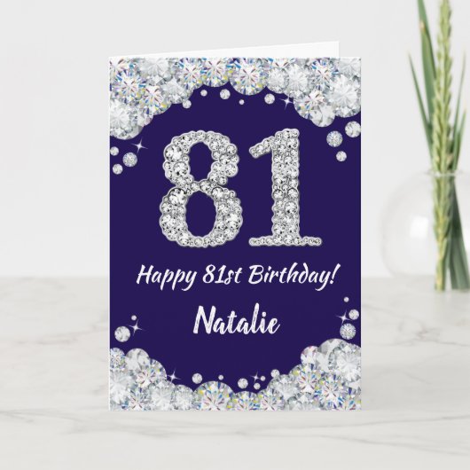 Happy 81st Birthday Navy Blue en Silver Glitter Kaart (Voorkant)