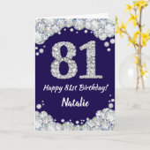 Happy 81st Birthday Navy Blue en Silver Glitter Kaart (Gele Bloem)