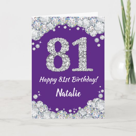 Happy 81st Birthday Paars en Silver Glitter Card Kaart (Voorkant)