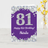Happy 81st Birthday Paars en Silver Glitter Card Kaart (Gele Bloem)