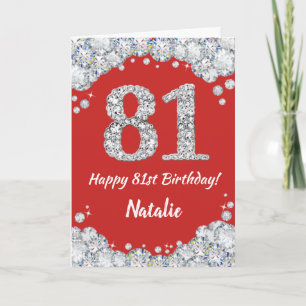 Happy 81st Birthday Red en Silver Glitter Card Kaart