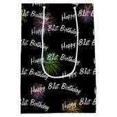 Happy 81st Birthday vuurwerk op zwart Medium Cadeauzakje (Achterkant)