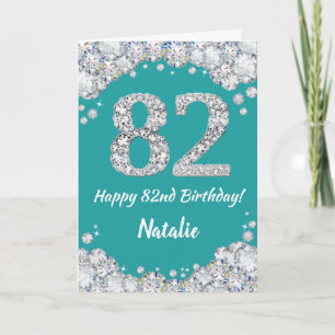 Happy 82e verjaardag Blauwgroen en Silver Glitter  Kaart