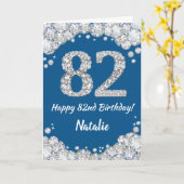Happy 82e verjaardag Blue en Silver Glitter Card Kaart (Gele Bloem)