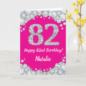 Happy 82e verjaardag Hot Pink en Silver Glitter Kaart (Gele Bloem)