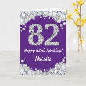 Happy 82e verjaardag Paars en Silver Glitter Card Kaart (Gele Bloem)