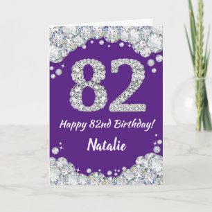 Happy 82e verjaardag Paars en Silver Glitter Card Kaart