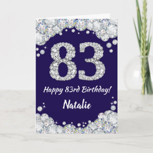 Happy 83rd Birthday Navy Blue en Silver Glitter Kaart