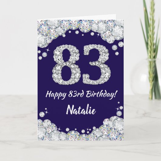 Happy 83rd Birthday Navy Blue en Silver Glitter Kaart (Voorkant)