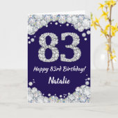 Happy 83rd Birthday Navy Blue en Silver Glitter Kaart (Gele Bloem)