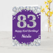 Happy 83rd Birthday Paars en Silver Glitter Card Kaart (Gele Bloem)